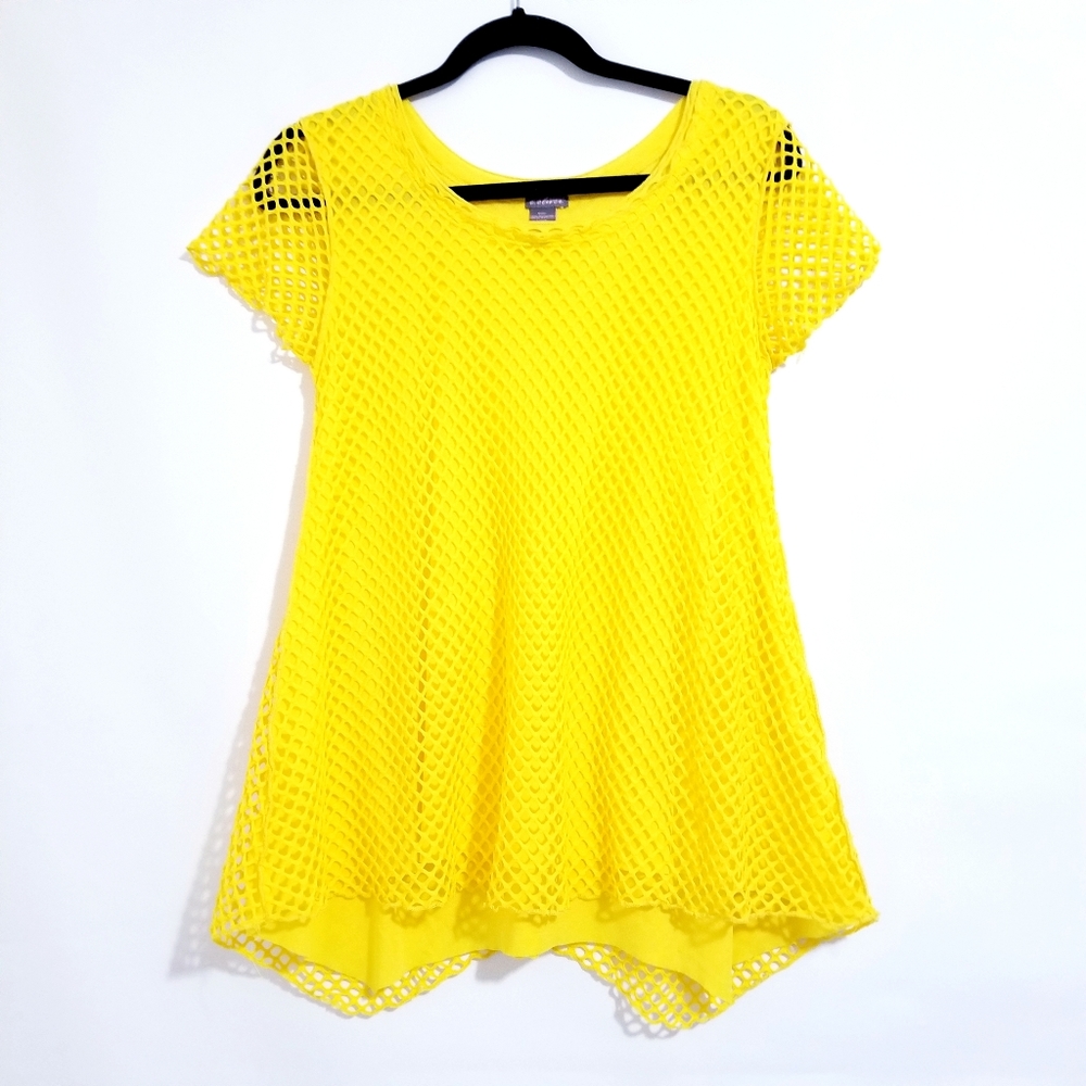 C.Oliver Women M Yellow Mesh Short sleeves Top